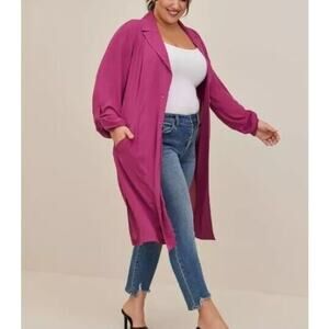 New Torrid Women's Plus Boysenberry Chiffon Drape Trench Duster 1 Missing Belt
